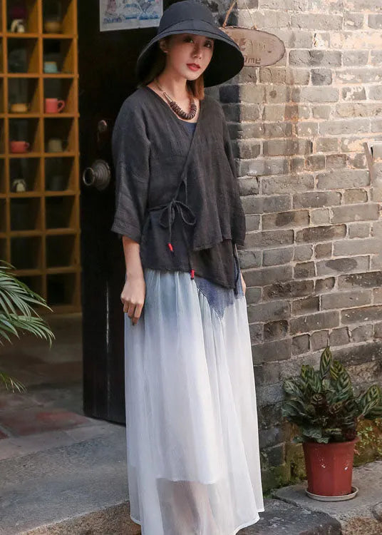 Black V Neck Cotton Cardigan Cinched Spring