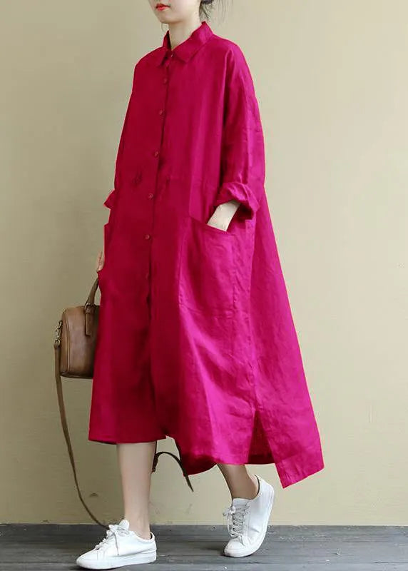 Black Bamboo Linen Shirt Dress Oversize Spring Maxi Dresses