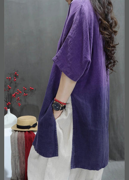 Purple Oversized Tie Dye Linen Top Summer