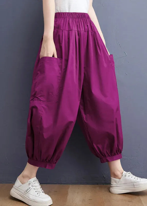 Loose Red Elastic Waist Lantern Pants Spring