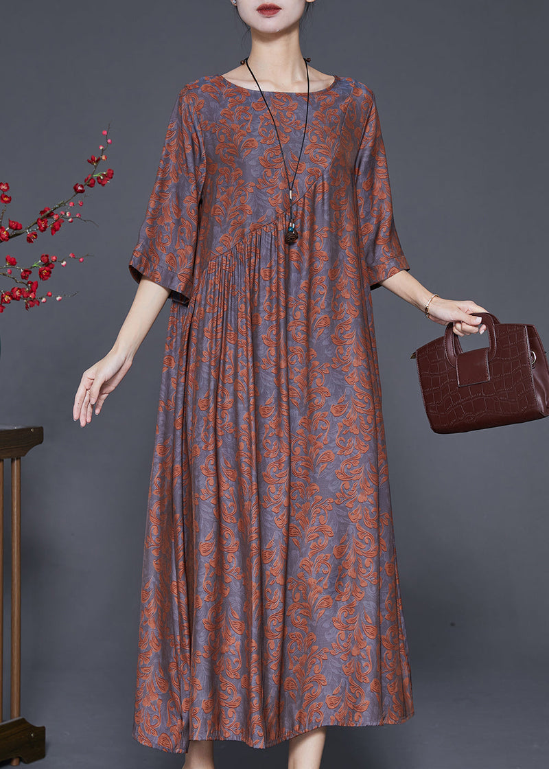 Khaki Oversized Jacquard Long Dresses Half Sleeve