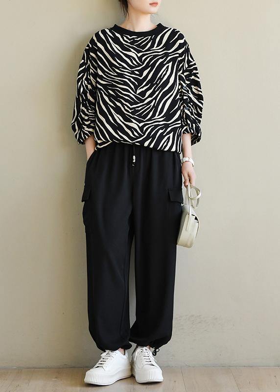 Black Striped Striped Spring Blouses