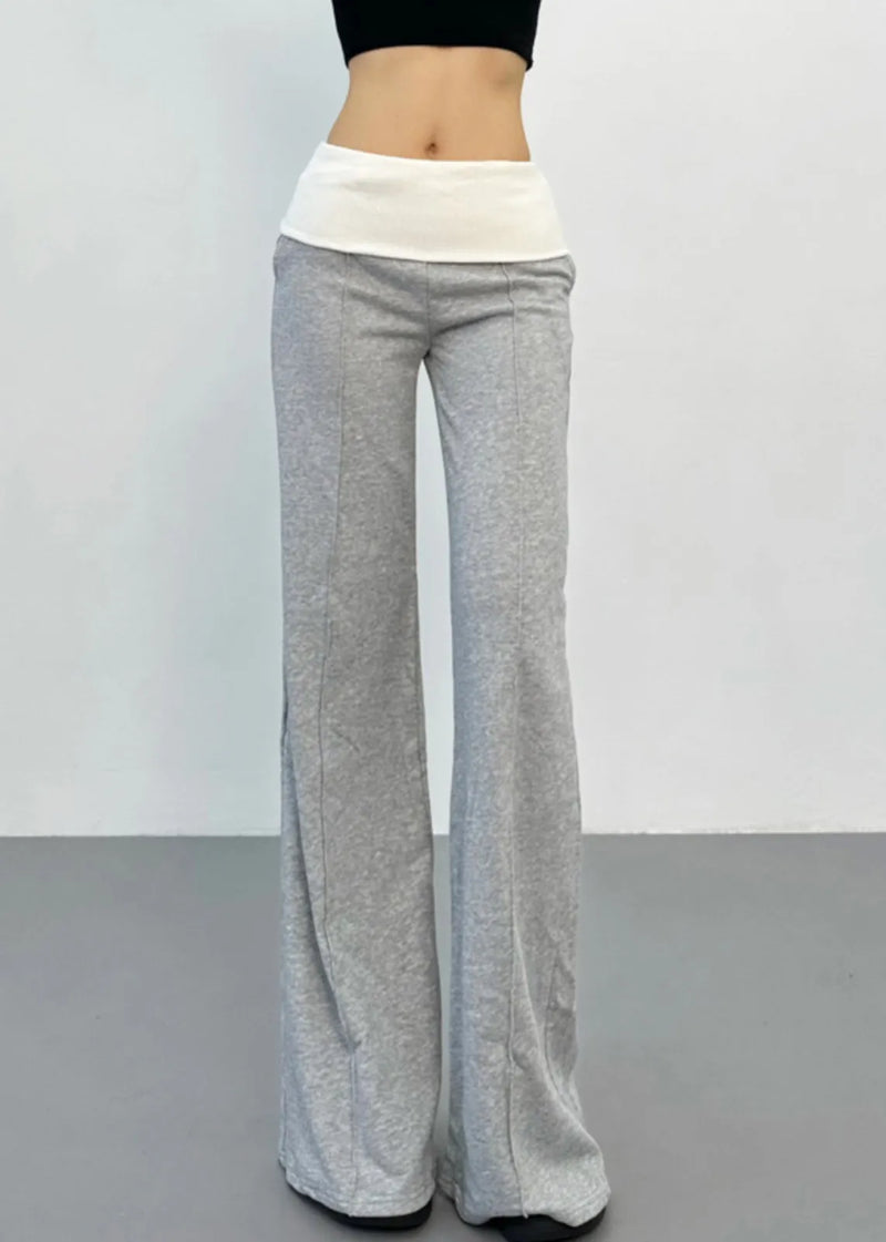 Fitted Grey Patchwork Draping Straight Pants Spring