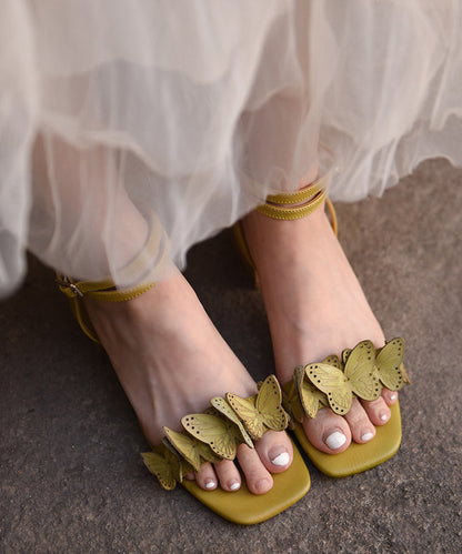 Green Butterfly Splicing Chunky Heel Sandals Peep Toe