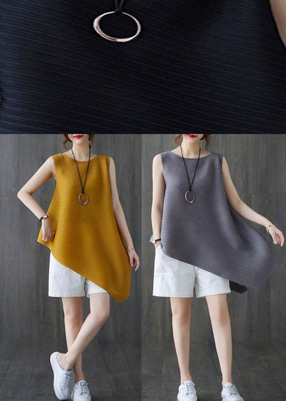 Diy Yellow Asymmetrical Design Blouses Summer