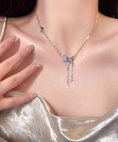 Style Silk Copper Alloy Zircon Butterfly Pendant Necklace