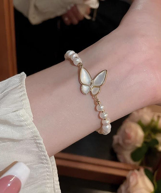 White Copper Alloy Butterfly Pearl Charm Bracelet