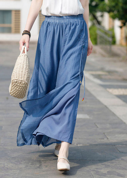 Peacock Blue Linen Wide Leg Pants Double-deck Spring