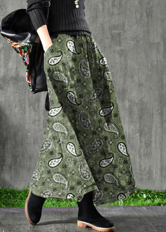Velour Green Cashew Nuts Skirt Maxi Length