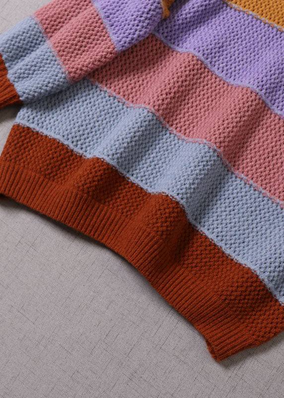 Yellow O-neck Striped Knit Pullover Spring