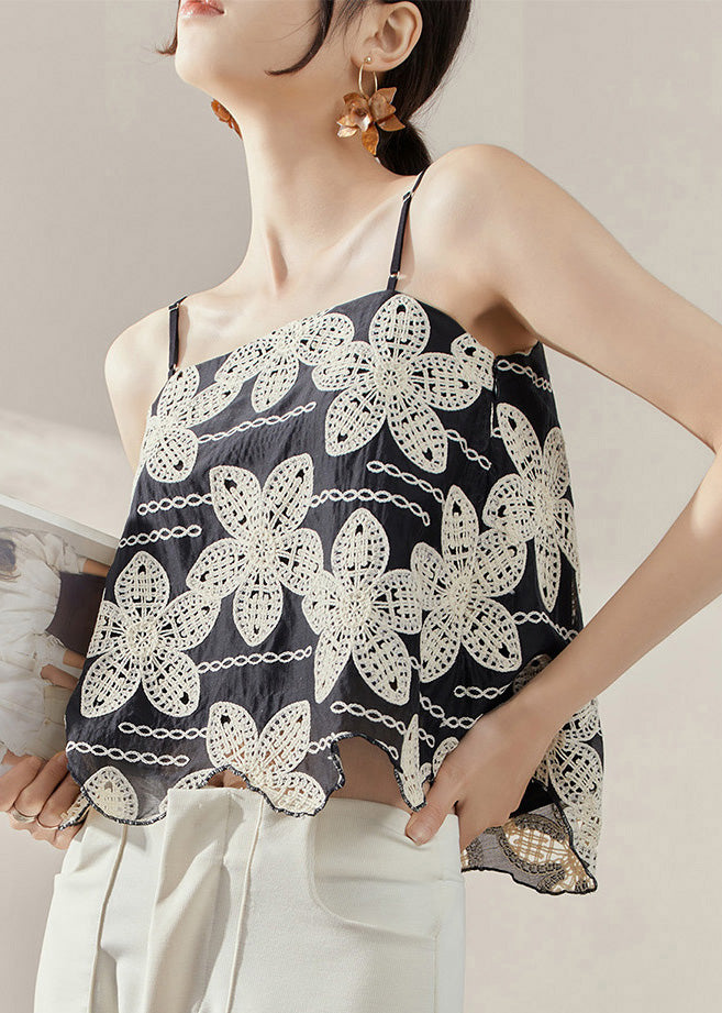 Black Backless Embroideried Tanks Sleeveless