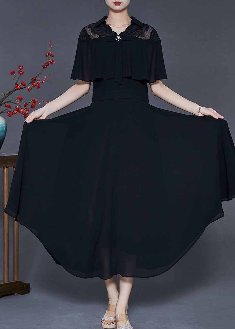 Black Silm Fit Exra Large Hem Chiffon Dress Cloak Sleeves