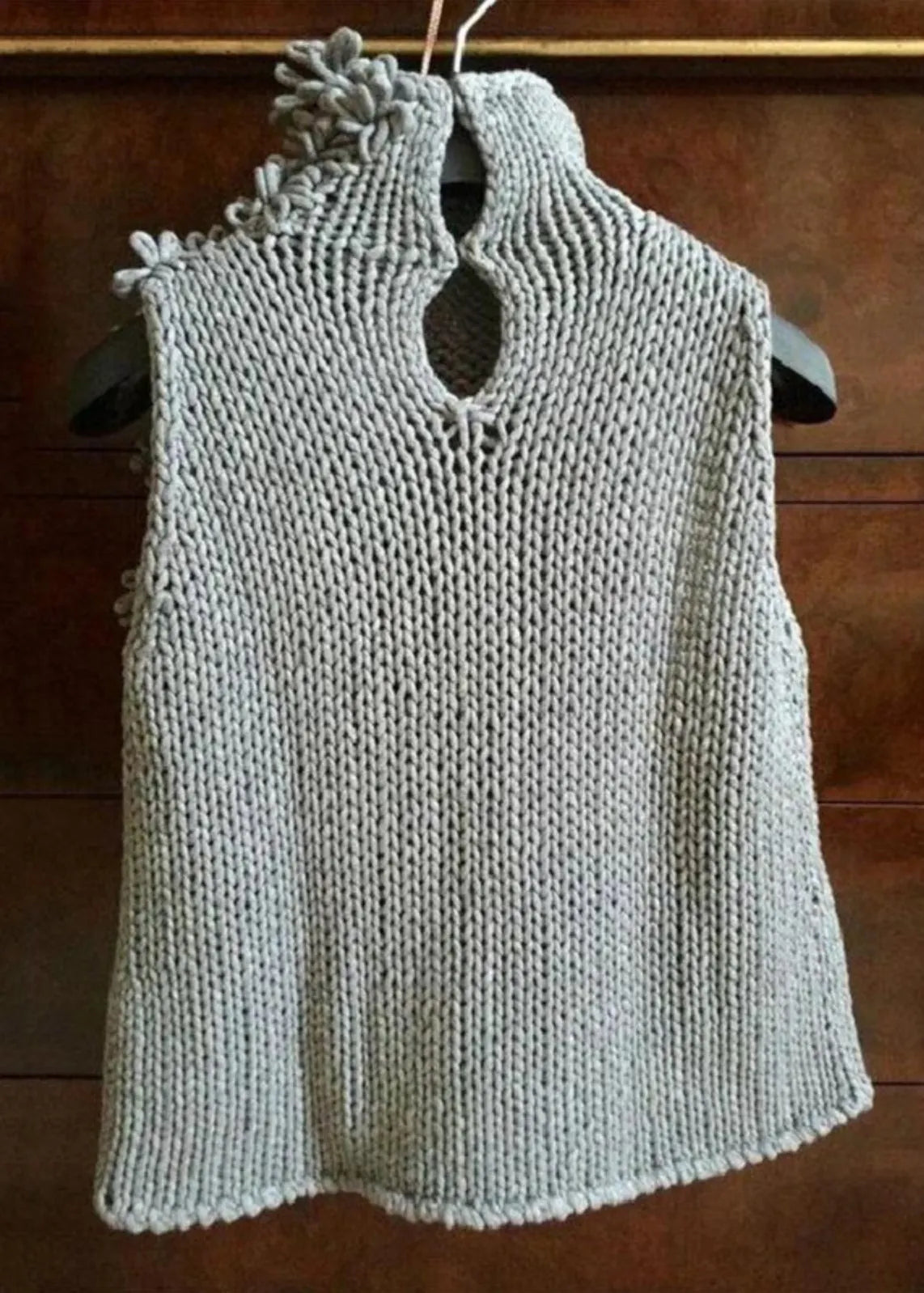 Style Grey Hign Neck Knit Vest Sleeveless Spring