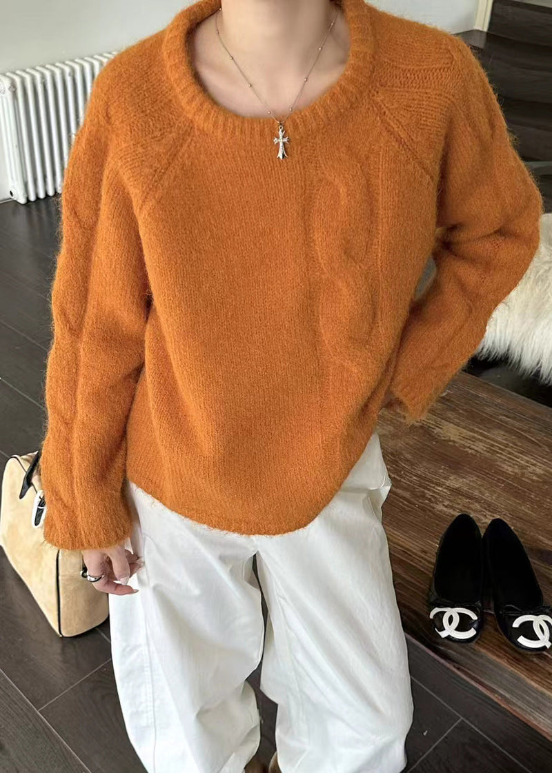 Orange O-neck Oversized Thick Knit Sweater Winter