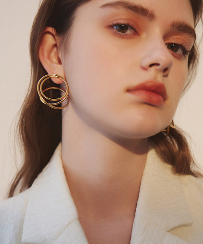 Golden Rotundity Asymmetrical Design Metal Stud Earrings
