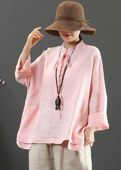 Stand Collar Pockets Spring Blouse Wardrobes Pink Blouse