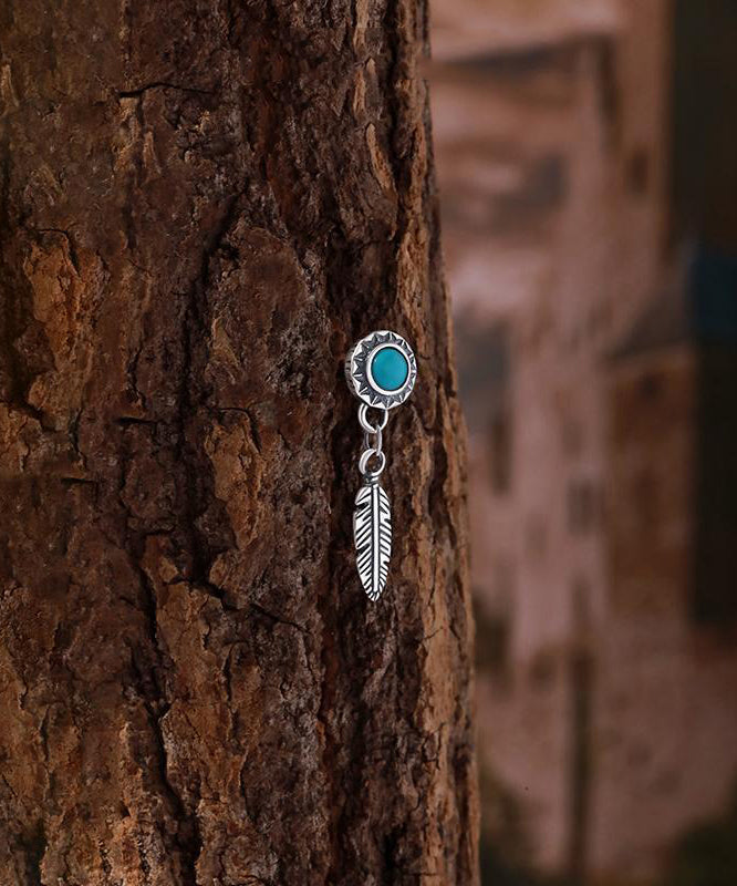 Blue Sterling Silver Turquoise Feather Stud Earrings
