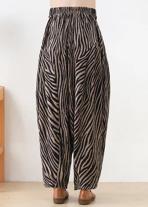 Pink Striped Cotton Wide Leg Pants High Waist Spring