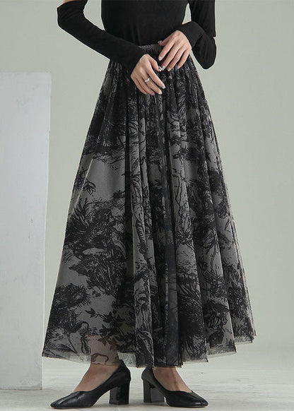 Colorblock Print Tulle Maxi Skirt Spring