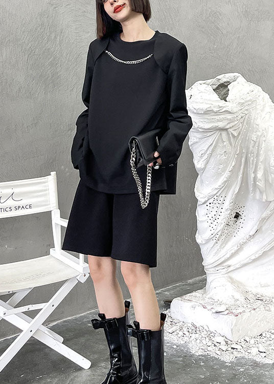 Black O-neck Loose Fall Long Sleeve Top