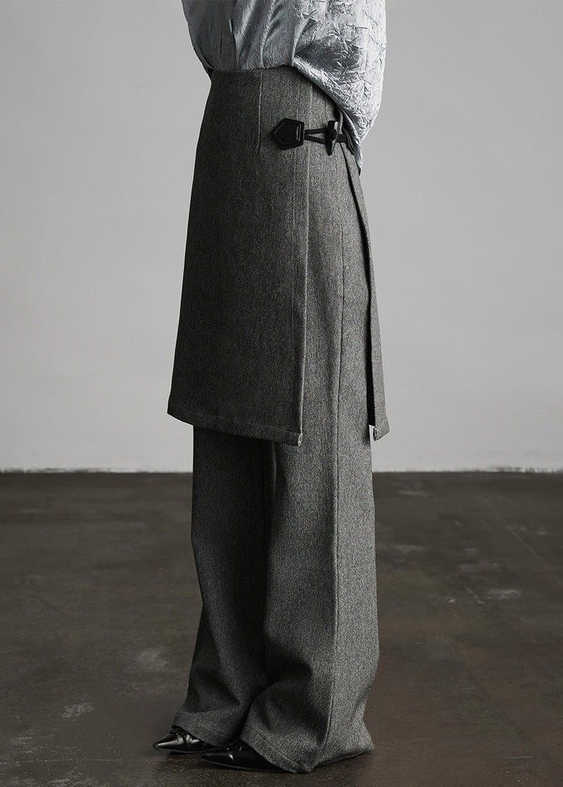 Italian Grey Fake Two-piece Split Design Suit Pants Fall