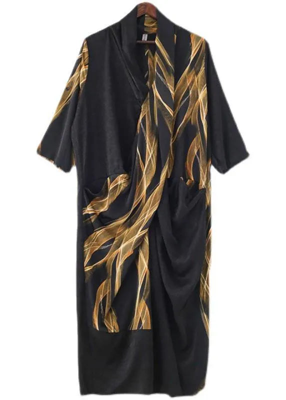 Fitted Black Print Chiffon Asymmetrical Design Summer Holiday Dress