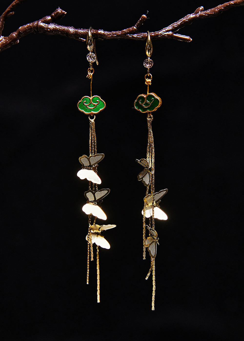 Butterfly Tassels 14k Gold Long Drop Earrings