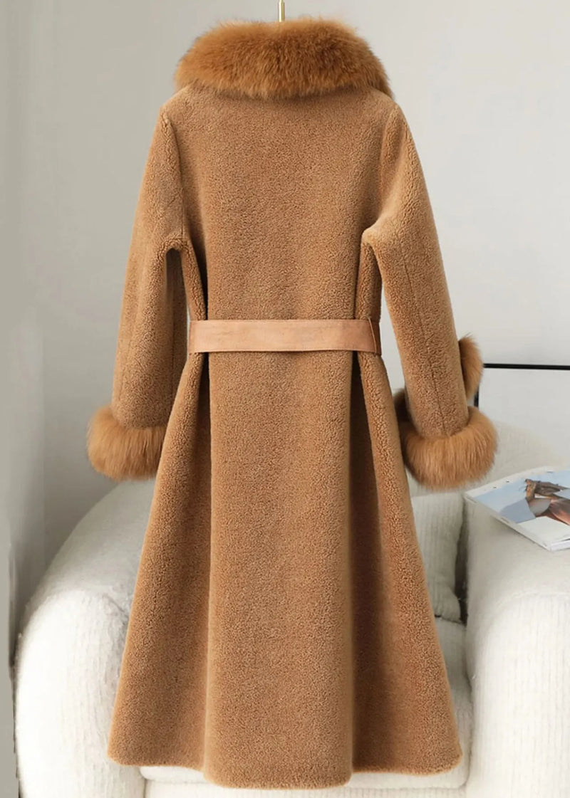 French Coffee Button Pockets Patchwork Woolen Coats Winter