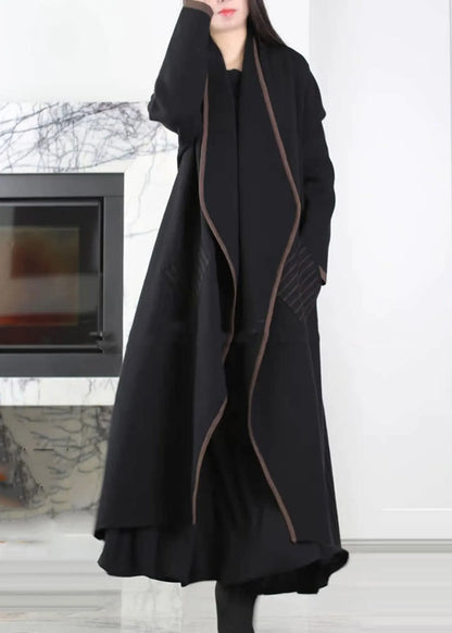 Black Patchwork Knit Coat Outwear Peter Pan Collar Striped Winter