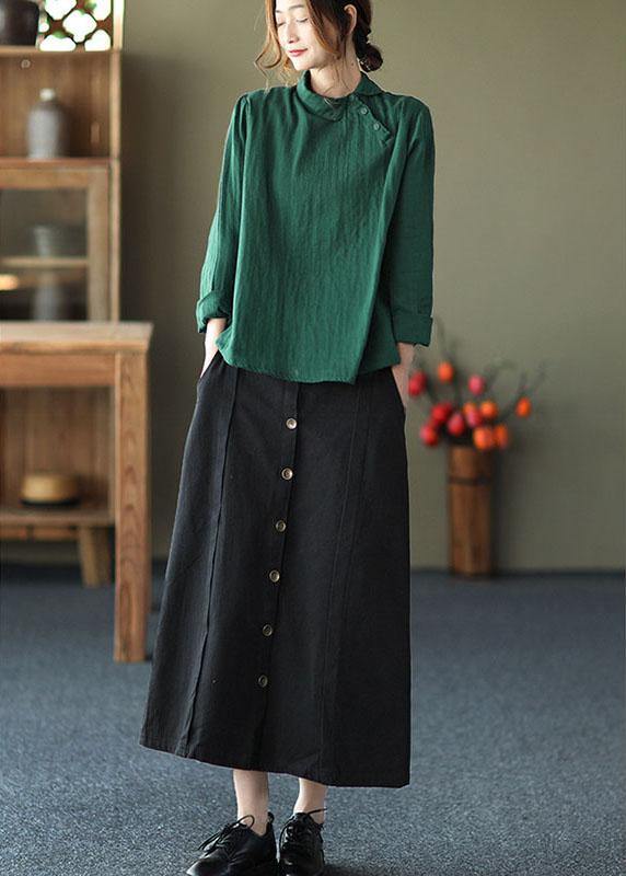 Greenpeter Pan Collar Button Fall Asymmetrical Design Top Long Sleeve