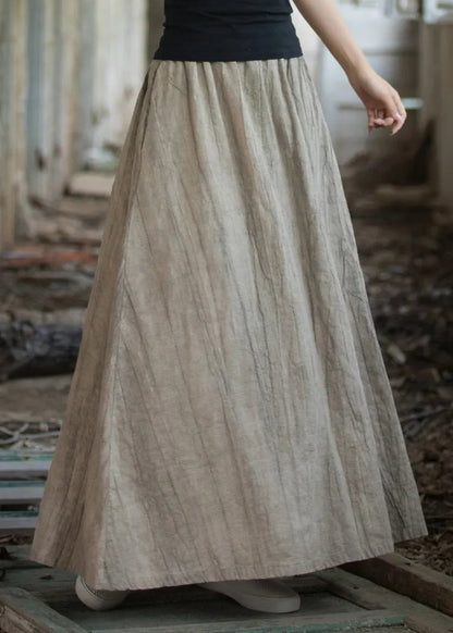 Tea Brown Tie Dye Elastic Waist Exra Large Hem Linen Skirts Summer