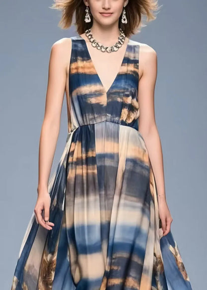 Navy Tie Dye Exra Large Hem Chiffon Beach Dress Summer