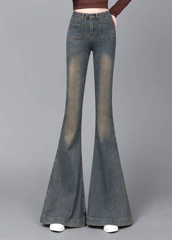 Navy High Waist With Pockets Denim Flare Bottoms Spring