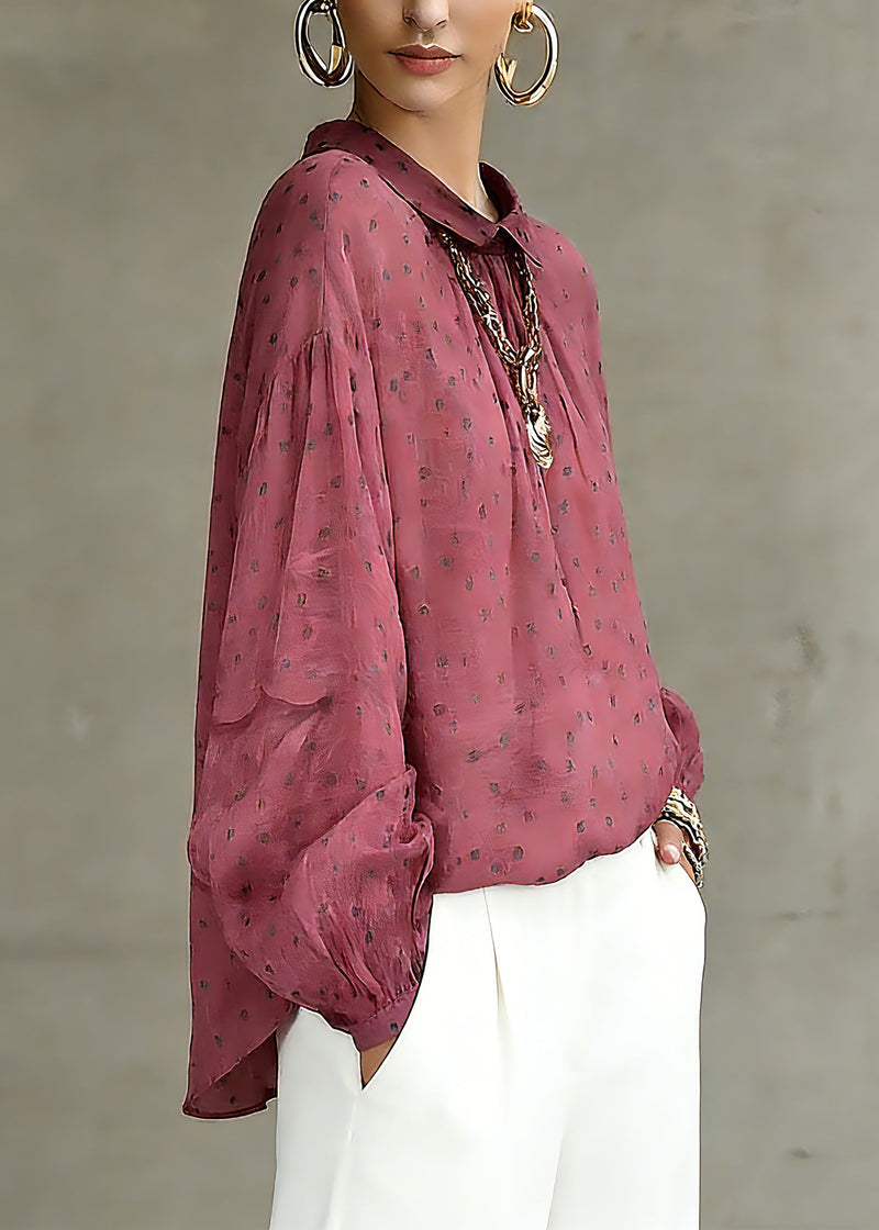 Red Peter Pan Collar Dot Print Top Spring