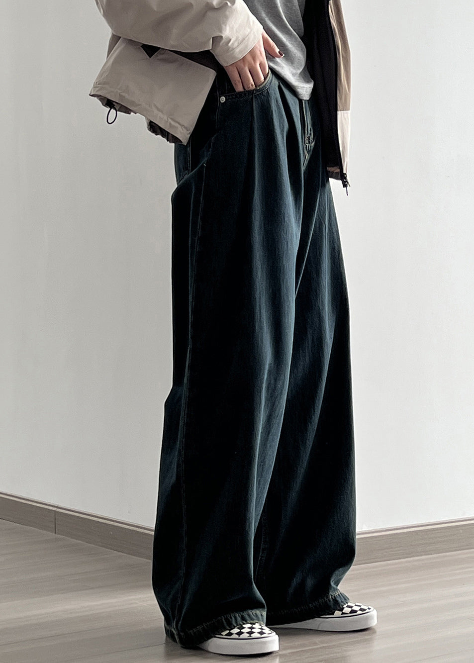 Boutique Khaki Pockets High Waist Denim Straight Pants Fall