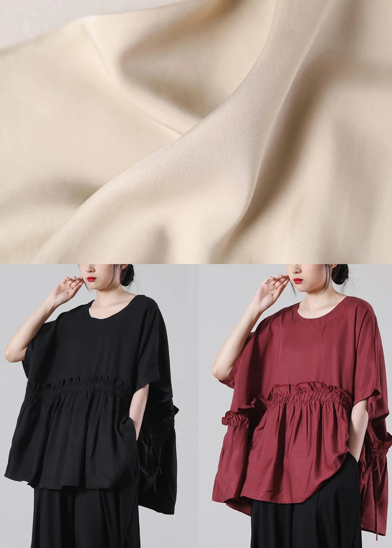 Unique Khaki O-neck Cotton Loose Top Summer