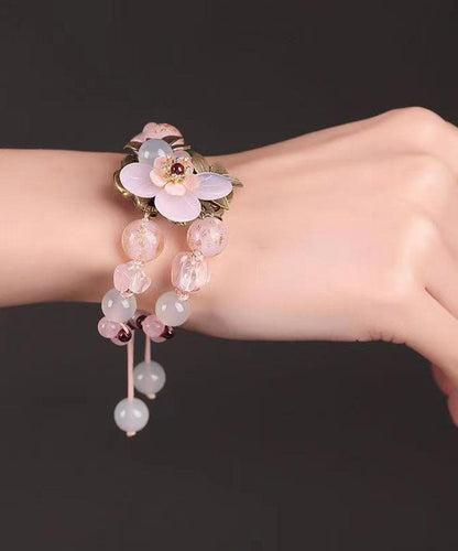 Diy Pink Alloy Crystal Coloured Glaze Agate Shell Flower Charm Bracelet