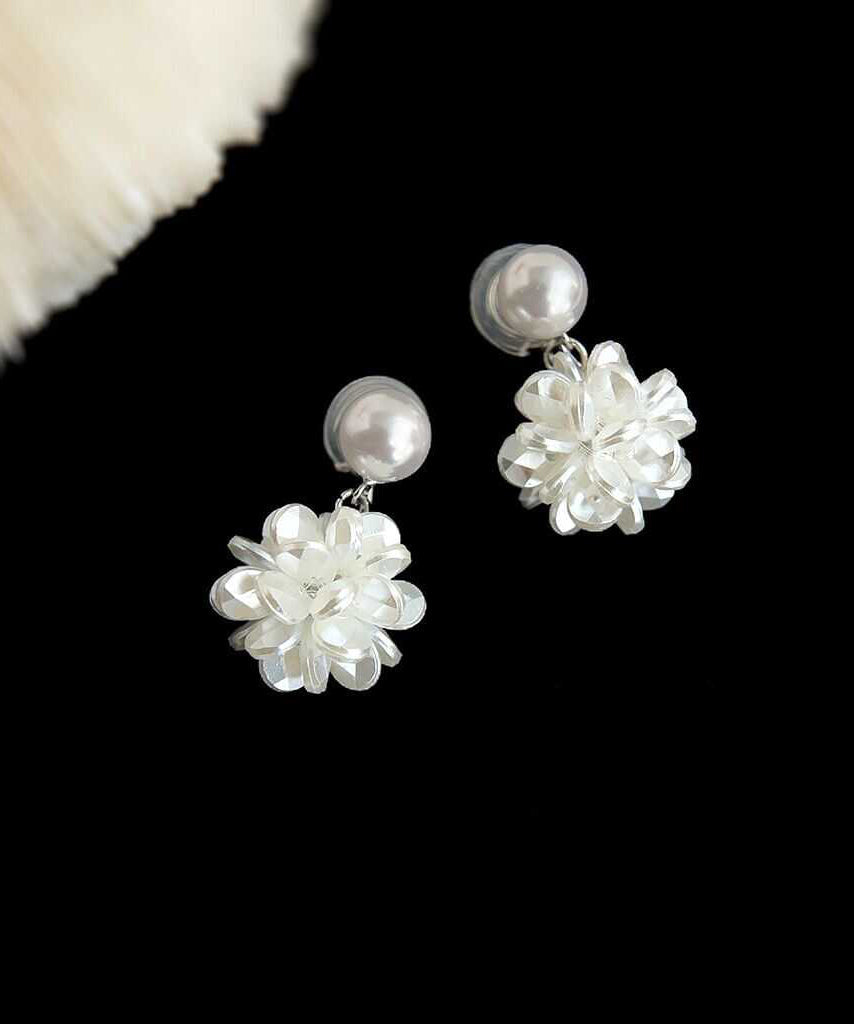 French White Sterling Silver Pearl Resin Stud Earrings