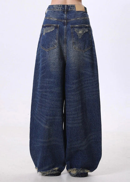 Navy Oversized Denim Ripped Jeans Pants Spring