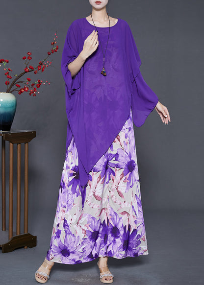 Purple Asymmetrical Print Chiffon Sets 2 Pieces Summer