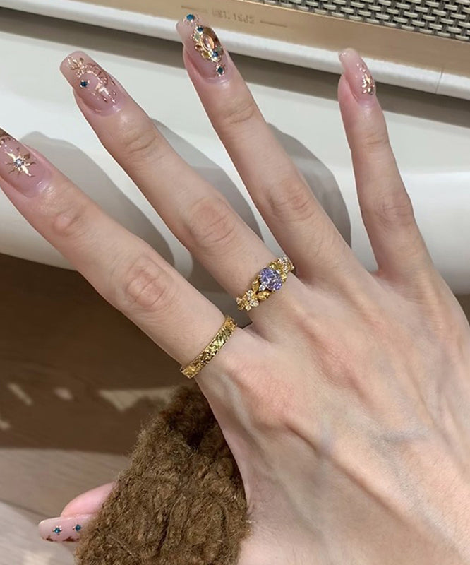 Gold Sterling Silver Overgild Zircon Starry Sky Rings Two-piece Set