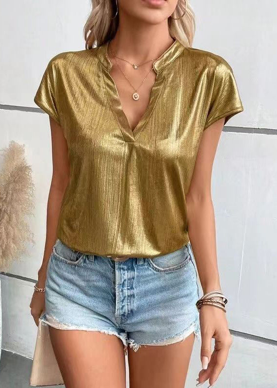 European and American Style New Gold Thin Shirt Bat Sleeves