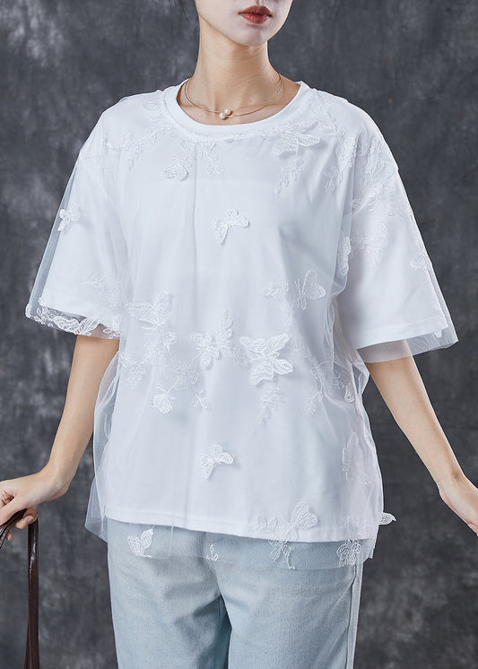 White Embroideried Butterfly Tulle Tanks Top Summer