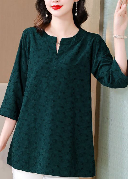 Dull Green Oversized Print Cotton Top Bracelet Sleeve
