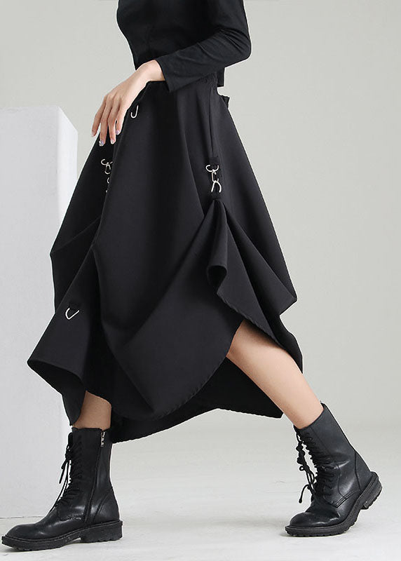 Style Black Elastic Waist Asymmetrical Sequined Skirts Spring