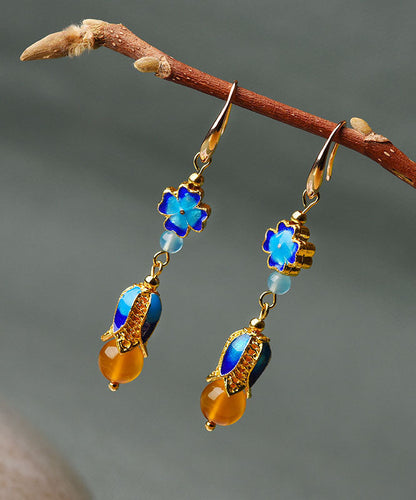 Blue Metal Agate 14k Gold Original Design Drop Earrings