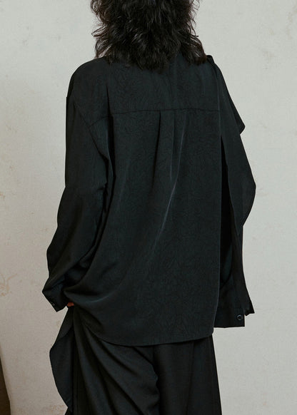 Black Asymmetrical Patchwork Draping Shirt Fall