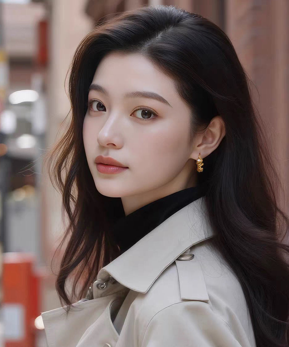 Art Gold Copper Overgild Pearl Hoop Earrings