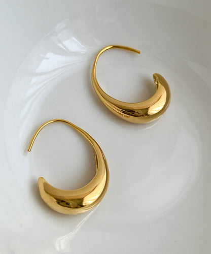 Brief Gold Metal Alloy Water Droplet Hoop Earrings