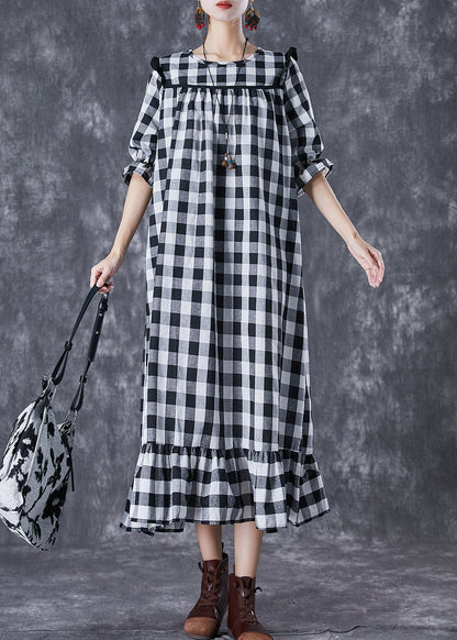 Ruffled Patchwork Plaid Cotton Ankle Dress Summer